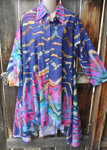 CHAQUETA DE VESTIDO SWING DE ALGODÓN PINTADA A MANO ESTILO SHIBORI DILEMA, ¡NUEVA! - Imagen 1 de 4