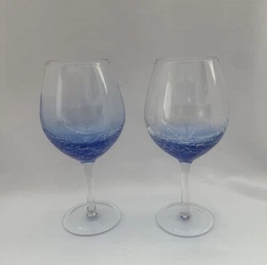 2 “Pier 1” Cobalt Blue Crackle Hand Blown Balloon WineGlasses 8.5” - Picture 1 of 6