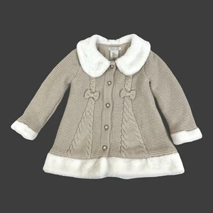 Chaqueta Suéter Tejida Rachel Zoe Talla 3T Borde de Piel Sintética Acentos de Perla Inmitida Arcos - Imagen 1 de 12