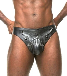 Mens Real Leather Jock Pouch Underwear 026 Boxer Brief Codpiece Open Crotch - Picture 1 of 11