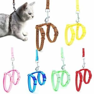 Cat Pet Collar Dot And Plaid Adjustable Harness Leash Nylon Kitten Puppy Dog