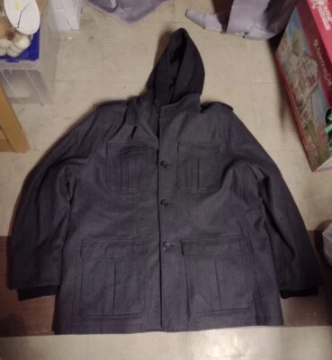 Apt 9 Men's Wool Coat Charcoal 4 Pocket Bibbed Hood Size XXL New With Tags! - Image 1 of 4