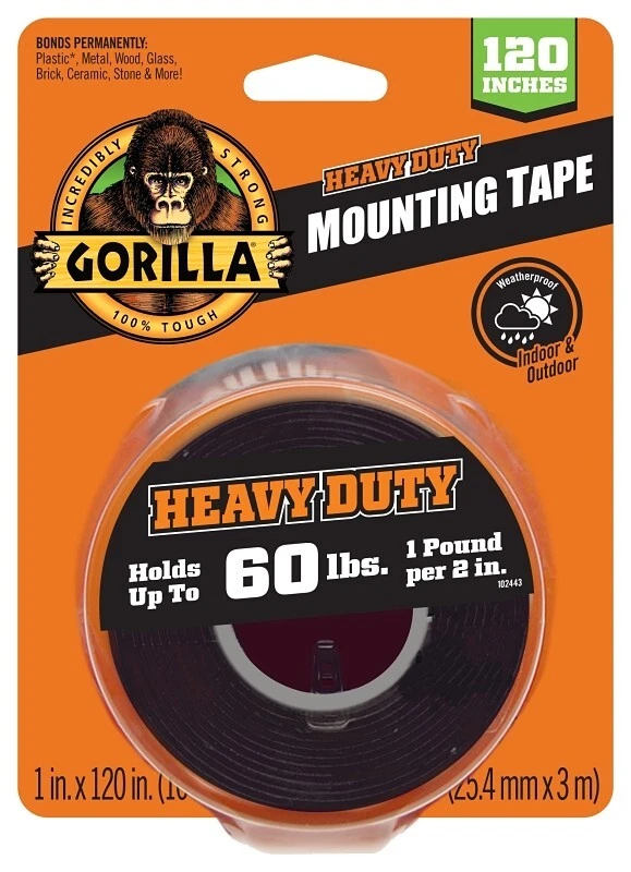 GORILLA GLUE HEAVY DUTY MOUNTING TAPE 1"X120" LONG HOLDS 60LBS BLACK 5122395 - Image 1 of 1