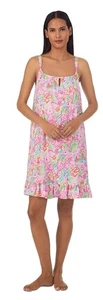 Lauren Ralph Lauren Women's Short Tunnel Neck Strap Nightgown, Pink Floral L - Picture 1 of 6