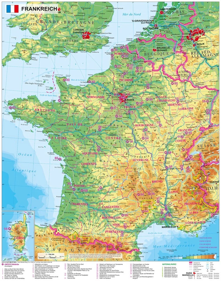 Frankreich physisch 1 : 1.500 000 | Heinrich Stiefel | 2016 - Bild 1 von 1