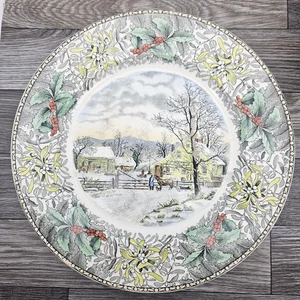 Adams, England New England Winter Scenes Transferware Weihnachtsplatte B. Altman - Bild 1 von 5