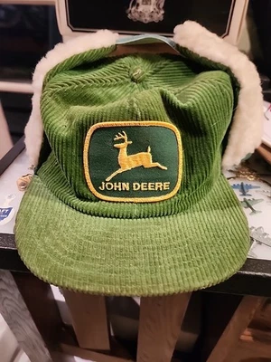 John Deere 复古平沿帽灯芯绒帽子带耳扣卡车司机帽 — 第 1/4 张图片