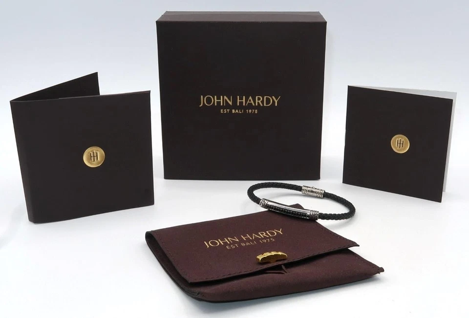 Brazalete JOHN HARDY Diamante Negro, Plata 925, Cadena de Cuero Estación, 8" Nuevo en Caja Foto 1 de 4