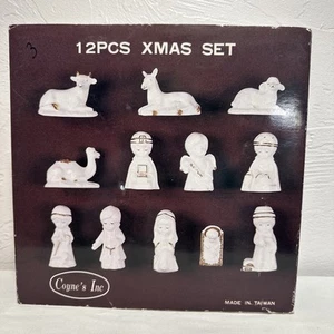 COYNE’S INC 12 PEZZI PORCELLANA BIANCA BORDO ORO PRESEPE 2"- 3" anni '80 - Foto 1 di 20