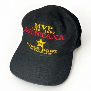 De colección Joe Montana Gorra Gorra Snap Back Negro Lana Super Bowl Jugador Más Valioso 1989 49ers Fútbol - Imagen 1 de 10