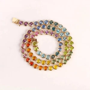 Pulsera Tenis Multi Zafiro, Pulsera Tenis Colorida, Soporte Arco Iris Oro 18k - Imagen 1 de 4