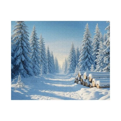 Snowy Pine Forest Puzzle 520 or 1014-piece | Winter Landscape Jigsaw - Image 1 of 4