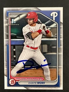 Carta firmata Dante Nori 2024 1° Bowman di persona IP autografo auto - Foto 1 di 2