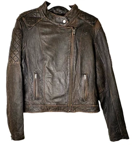 Harley Davidson Damen XL Lederjacke Reißverschluss braun distressed Biker Motorrad - Bild 1 von 17