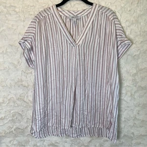 Nine West Women's Woven Popover Short Sleeve Shirt Top Large Bonfire Stripe - Picture 1 of 11