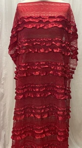 Red Fine Lace Ribbon Ruffles 3-Layer Red Satin Fabric by the Yard 60" Wide - Picture 1 of 4