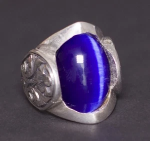 925 Sterling Silber Herren Unikat Perfekter Ring, Kat Auge Blau Natur Edelstein - Bild 1 von 12