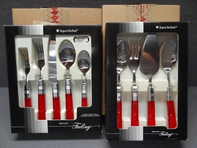NEW Regent Sheffield Feeling Crystal Red 20pc Service-4 4pc Hostess Flatware Set - Image 1 of 4