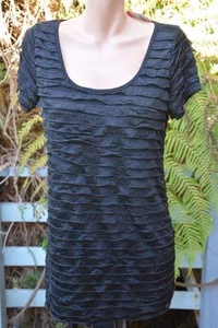Crossroads BLACK Ruffle TOP Size L-14/16 NEW SHORT SLEEVE Long - Foto 1 di 1