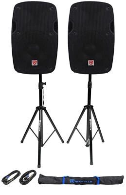 2) Rockville SPG84 8“ Passive 800W DJ PA Speakers 4 Ohm 2) Stands+2) Cables+Case - Image 1 of 4