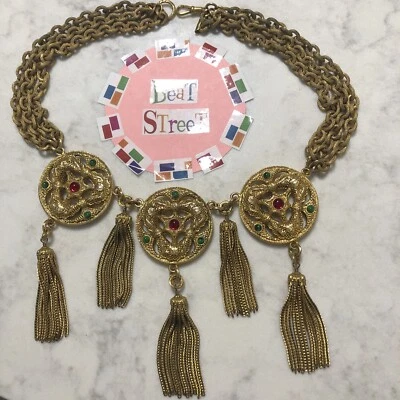 Chanel Collar Necklace of Three Medallions with Gripoix Glass & Tassels Runway - Image 1 of 4