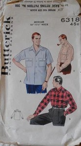 Butterick Pattern 6318 Mens Shirt Various Style Medium 15 15 1/2 1950s - Picture 1 of 2