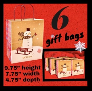 6 Stück Weihnachtsgeschenktüten: Schneetag Schneemann, dickes Papier, Größe 9,75” x 7,75” x 4,75” - Bild 1 von 12