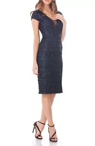 JS COLLECTIONS Navy Blue Mesh Inset Soutache Bodycon Floral Sheath Dress 4 = S - Picture 1 of 2