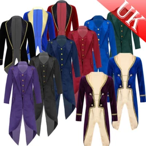 UK Kids Boys Tailcoat Gothic Victorian Jacket Pirate Long Coat Cosplay Costume - Picture 1 of 84