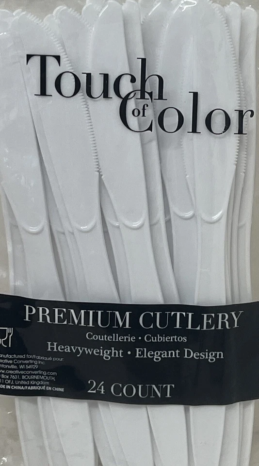 White Heavy Duty Plastic Knives 24 Per Pack Tableware Party Decorations Supplies - Image 1 of 1