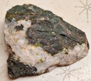 Epidote Crystals With Calcite In  Basalt From Copper Mine Michigan Keweenaw - Picture 1 of 4