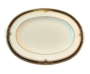 Noritake Gold and Sable 14" Oval Platter Black Raised Red Enamel Dots & Gold - Picture 1 of 5
