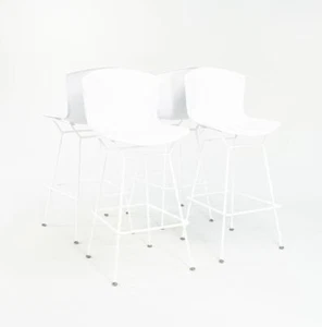 2023 Set of 4 Harry Bertoia for Knoll Molded Shell Bar Stools in White Plastic - Picture 1 of 12