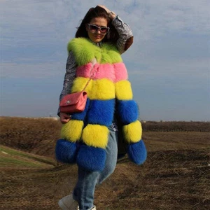 Women Colorful Real Fox Fur Vest Fashion Natural Fur Mid-length Waistcoat Gilet - Picture 1 of 4