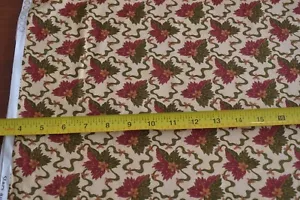 By 1/2 Yd, Red & Green Floral on Tan Quilt Cotton, Moda/Coxcombs/Thompson, B333 - Picture 1 of 7