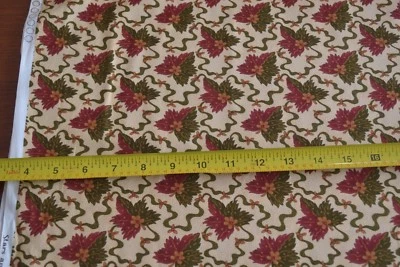 By 1/2 Yd, Red & Green Floral on Tan Quilt Cotton, Moda/Coxcombs/Thompson, B333 - Image 1 of 4