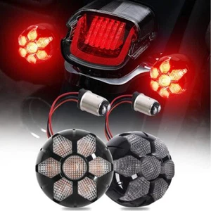 Pair Black 2'' LED Rear Turning Lights Red Brake Lights For Dyna Fat Bob 2000-17 - Foto 1 di 13