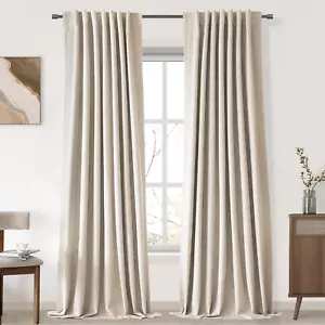 Linen Blackout Curtains 84 Inch Length 2 Panels Set Thermal for Living Room Blac - Picture 1 of 7
