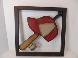 Hobby Lobby schwarz gerahmt Metall Baseball/Schläger/Kappe hängende Wandkunst Leuchte Wgt. 16 x16 - Bild 1 von 4