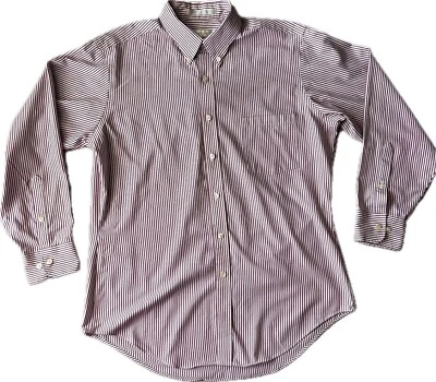 Camisa de vestir Geoffrey Beene para hombre roja blanca a rayas manga larga abotonada talla 16 L Foto 1 de 4