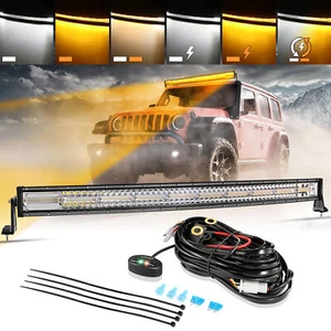 AUXBEAM 42" Blanco Ámbar Estroboscópico Curvo Barra de Luz LED 6 Modos Flash Lámpara Todoterreno - Imagen 1 de 12
