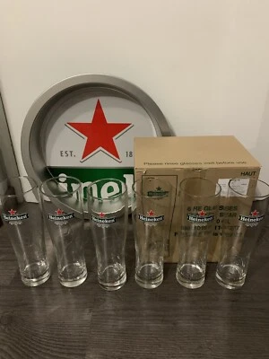 HEINEKEN - Set 6 bicchieri 0.5L in vetro + Vassoio in metallo + Cavatappi - Immagine 1 di 4