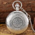 Mens Silver Analog Automatic Pocket Watch Chain Brass Case Pendant Necklace Gift