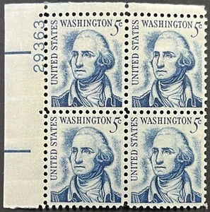 US Scott #1283B, 5c George Washington, Shiny Gum Var., P.B. of 4, MNH, Very Fine - Picture 1 of 2