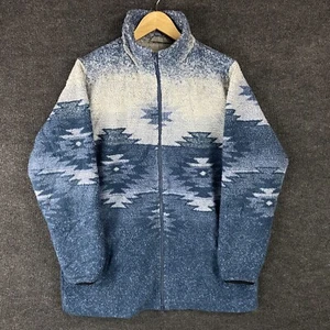 Cabela's Womens Jacket Size L Blue Aztec Fleece Long Sleeve Full Zip Winter Warm - Picture 1 of 19