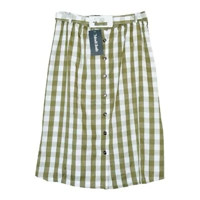 ModCloth A-line Skirt 10 NWT Green Gingham Plaid Retro Belted Button Front - Image 1 of 4