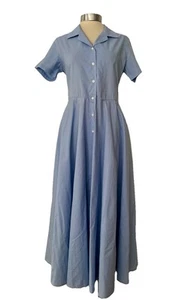 Aspesi Blue Cotton Chambray Midi Shirt Dress Full Skirt Pockets It 42 UK 12 - Picture 1 of 22