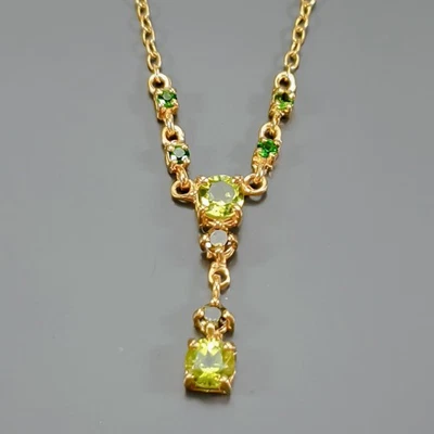 Handmade Natural Peridot Necklace 925 Sterling Silver 18.5"/N27482 - Image 1 of 4