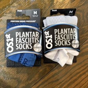 2 Pairs OS1st Plantar Fasciitis socks M no show White/Blue Wicking Nylon Spandex - Picture 1 of 6