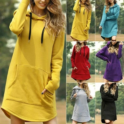 Women Long Sleeve Hoodie Tops Dress Jumper Sweatshirt Sweater Pullover Hooded - Image 1 of 4